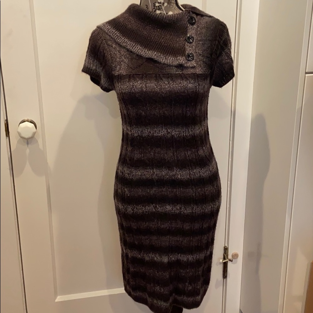 AGB Dress Brown Stripe Collar Sweater Dress